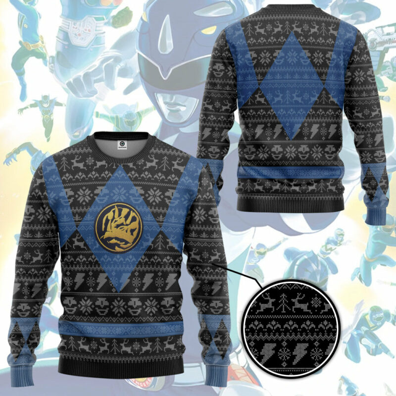 3D Power Ranger Mighty Morphin Blue Ranger Ugly Christmas Limited Edition Custom Ugly Sweater