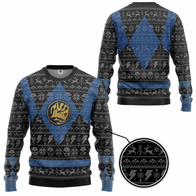 3D Power Ranger Mighty Morphin Blue Ranger Ugly Christmas Limited Edition Custom Ugly Sweater