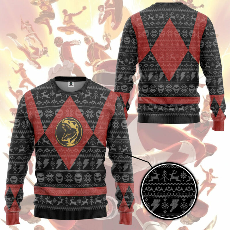 3D Power Ranger Mighty Morphin Red Power Ranger Ugly Christmas Limited Edition Custom Ugly Sweater