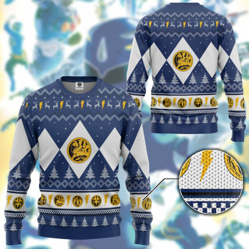 3D Mighty Morphin Blue Ranger Christmas Custom Ugly Sweater