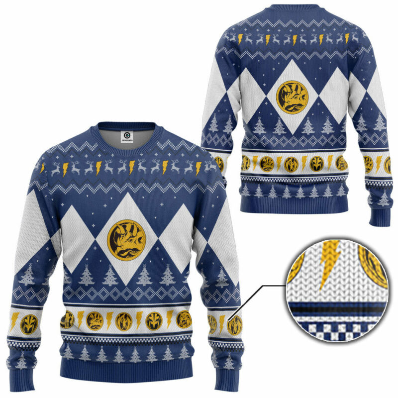 3D Mighty Morphin Blue Ranger Christmas Custom Ugly Sweater