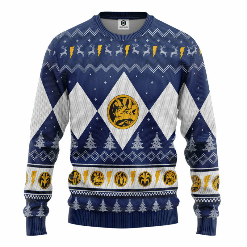 3D Mighty Morphin Blue Ranger Christmas Custom Ugly Sweater