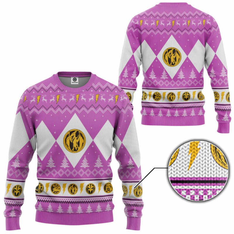 3D Mighty Morphin Pink Ranger Christmas Custom Ugly Sweater