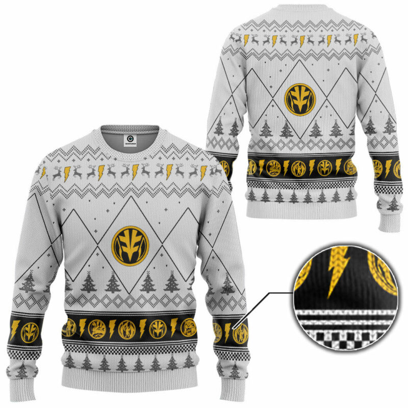 3D Mighty Morphin White Ranger Christmas Custom Ugly Sweater