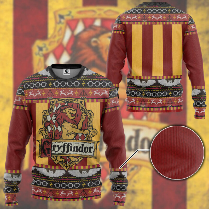 3D H.P Gryffindor Ugly Christmas Ver 3 Custom Ugly Sweater