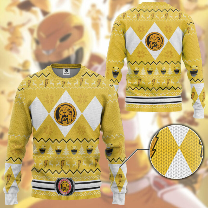 3D MMPR Yellow Ranger Christmas Custom Ugly Sweater