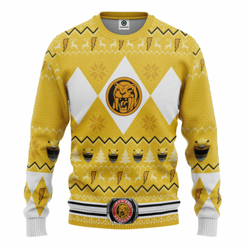 3D MMPR Yellow Ranger Christmas Custom Ugly Sweater