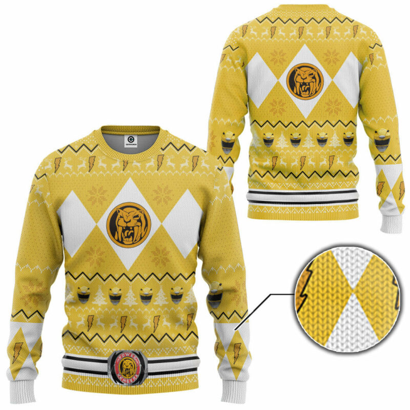 3D MMPR Yellow Ranger Christmas Custom Ugly Sweater