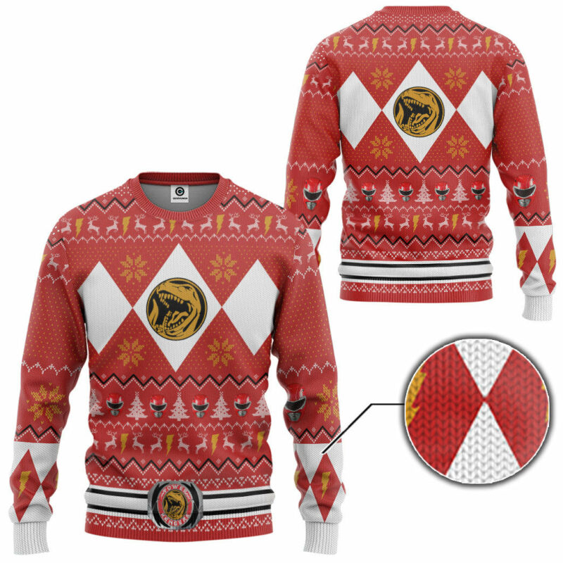 3D MMPR Red Ranger Christmas Custom Ugly Sweater