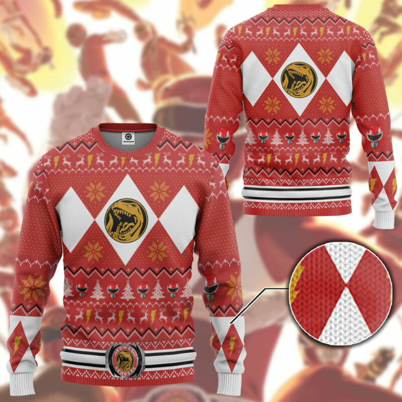 3D MMPR Red Ranger Christmas Custom Ugly Sweater