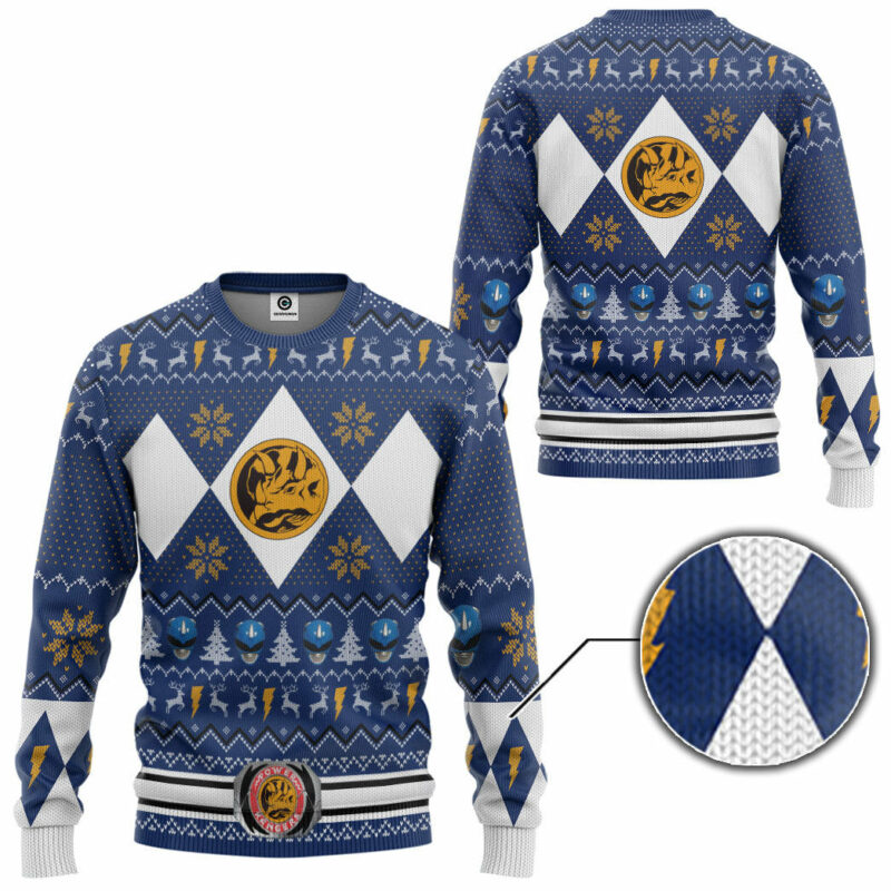 3D MMPR Blue Ranger Christmas Custom Ugly Sweater