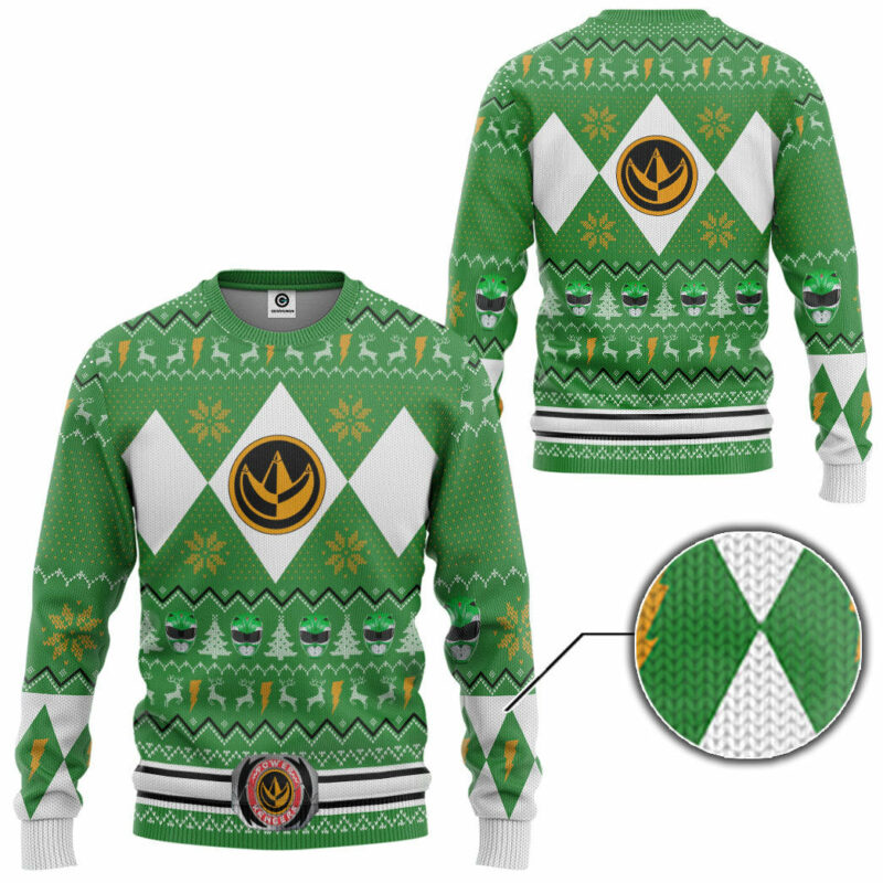 3D MMPR Green Ranger Christmas Custom Ugly Sweater