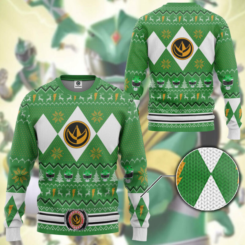 3D MMPR Green Ranger Christmas Custom Ugly Sweater