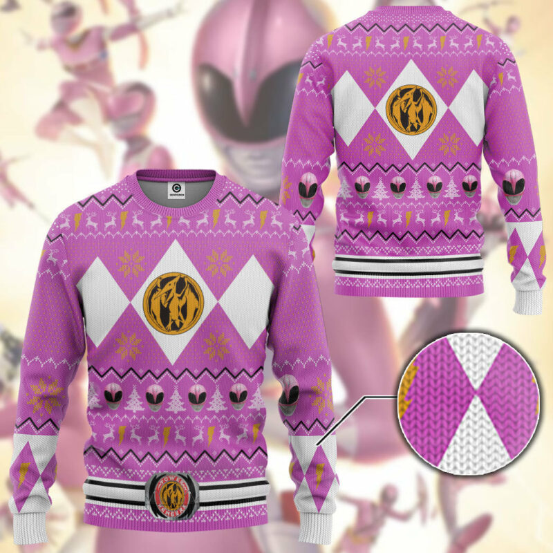 3D MMPR Pink Ranger Christmas Custom Ugly Sweater