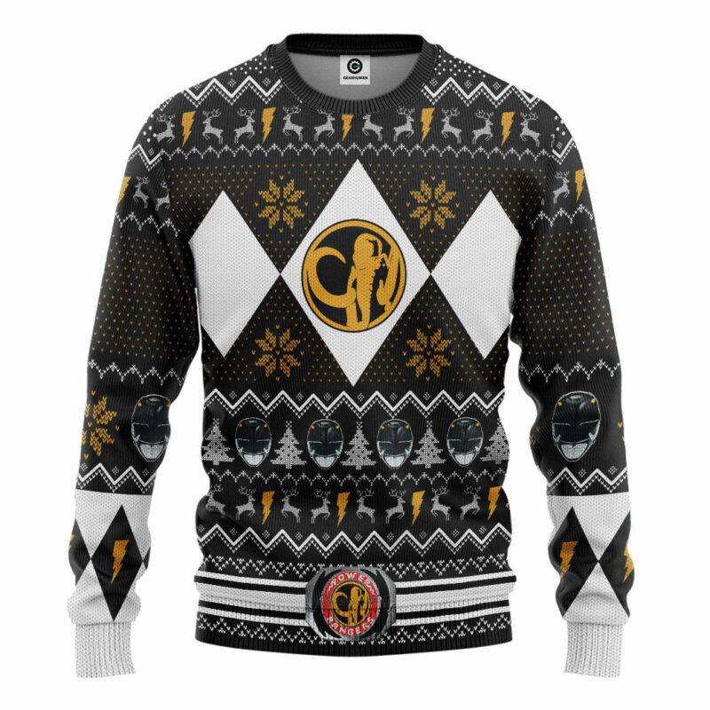 3D MMPR Black Ranger Christmas Custom Ugly Sweater