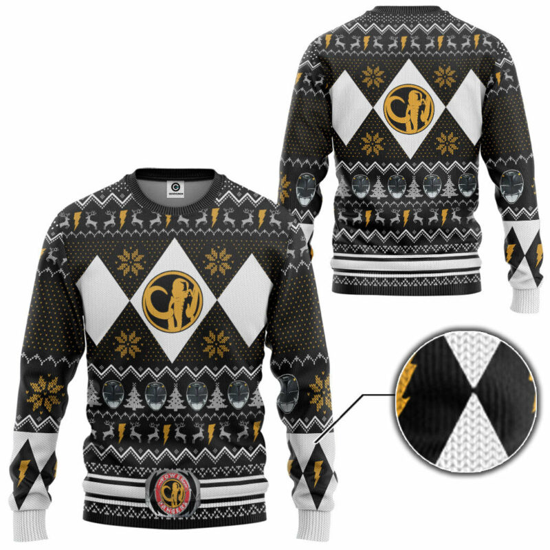 3D MMPR Black Ranger Christmas Custom Ugly Sweater