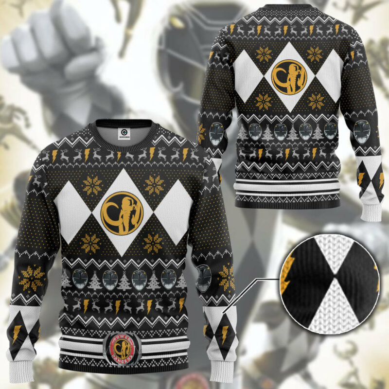 3D MMPR Black Ranger Christmas Custom Ugly Sweater