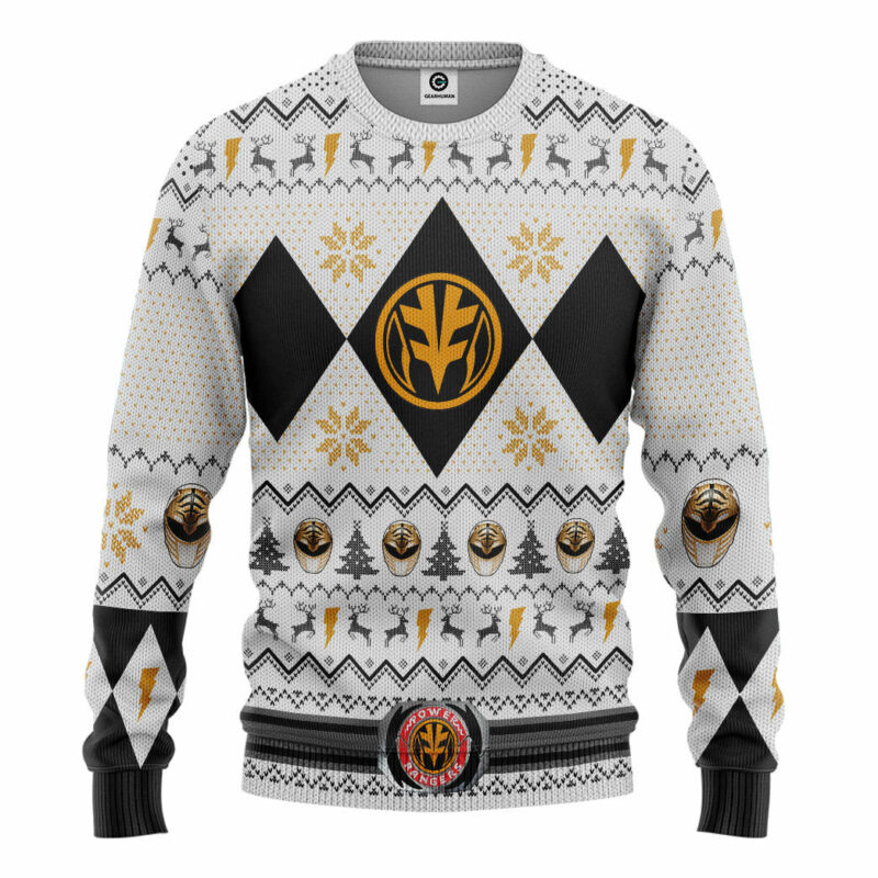 3D MMPR White Ranger Christmas Custom Ugly Sweater