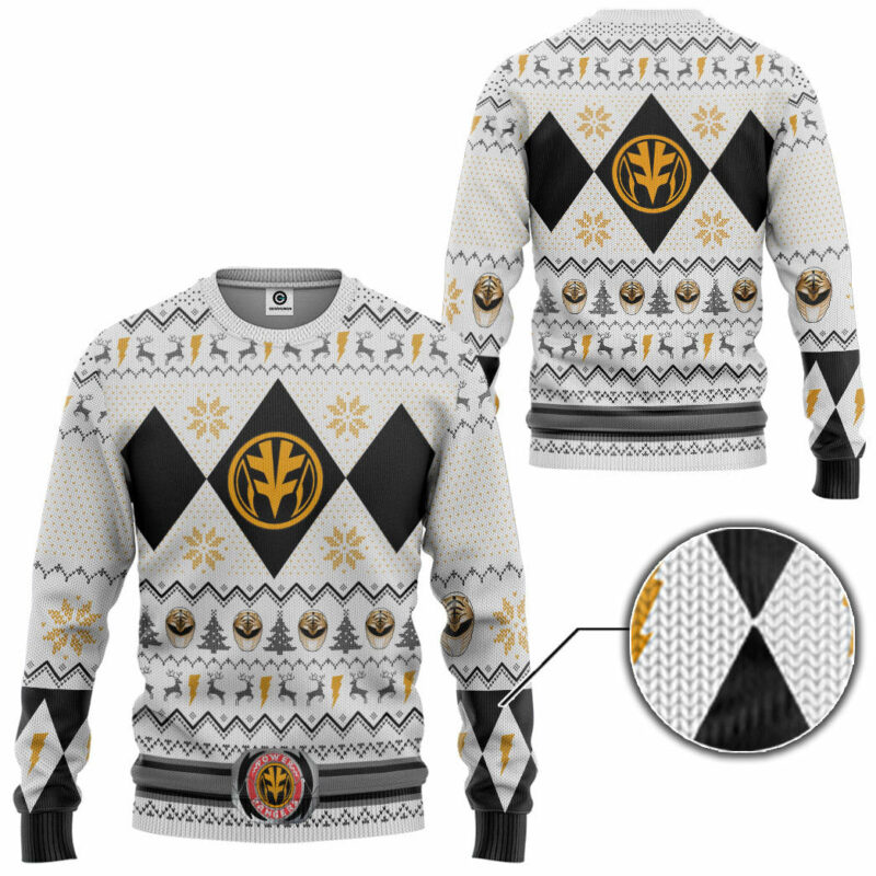 3D MMPR White Ranger Christmas Custom Ugly Sweater