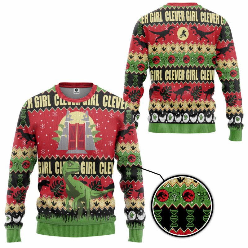 3D Jurassic Park Clever Girl Ugly Christmas Ugly Sweater