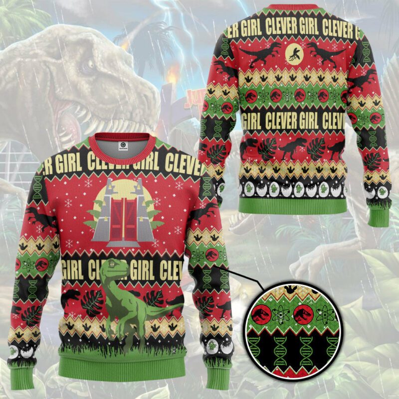 3D Jurassic Park Clever Girl Ugly Christmas Ugly Sweater