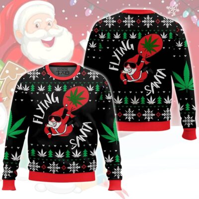 Flying Santa 420 Christmas ugly sweater