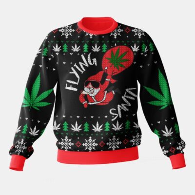 Flying Santa 420 Christmas ugly sweater