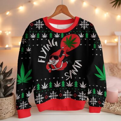 Flying Santa 420 Christmas ugly sweater