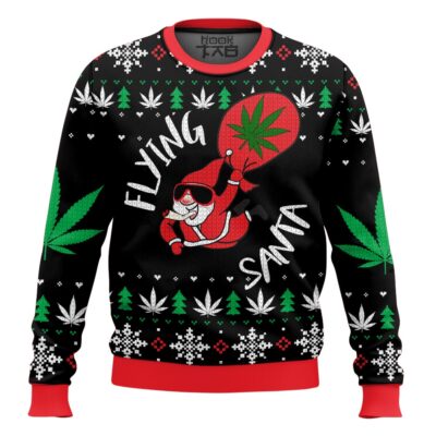 Flying Santa 420 Christmas ugly sweater