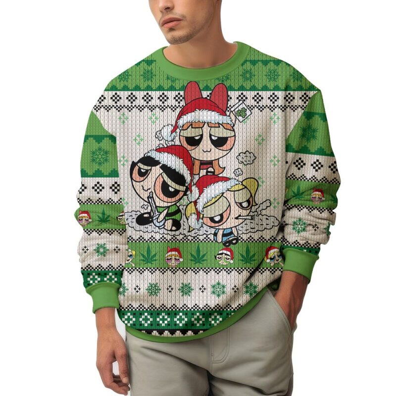 The Nauty Power Puff Girls 420 Christmas Ugly Sweater