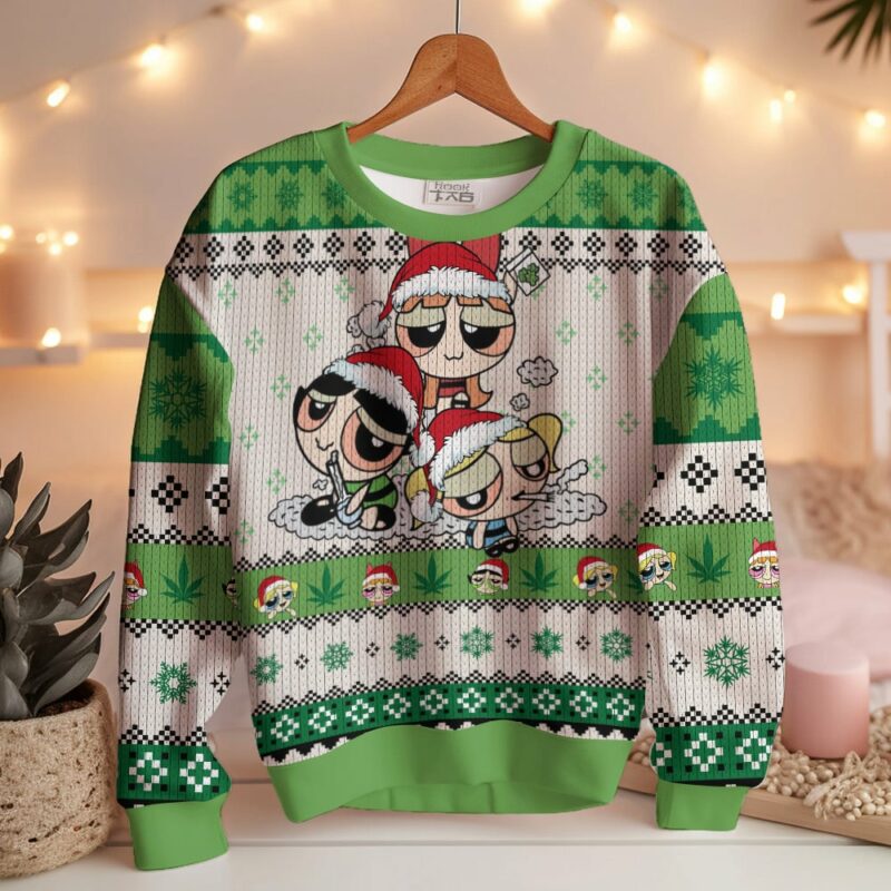 The Nauty Power Puff Girls 420 Christmas Ugly Sweater