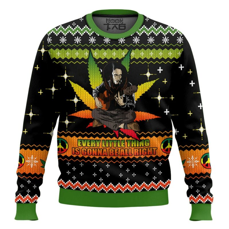 Bob Marley 420 Three Little Birds Christmas Ugly Sweater