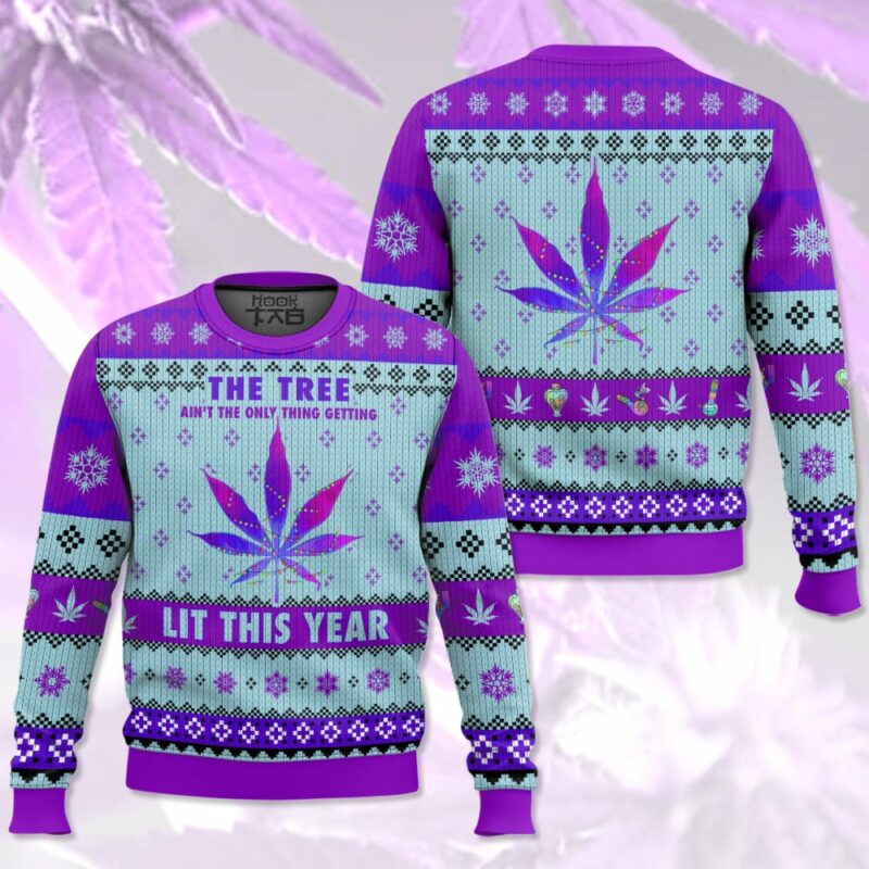 The Lit Tree Weed Christmas Ugly Sweater