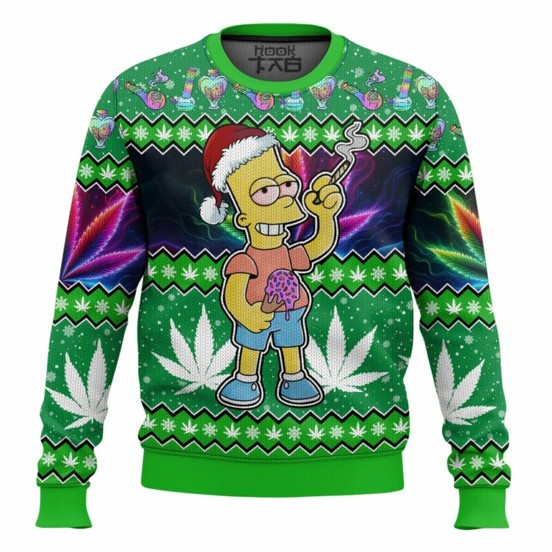 The Simpsons family Brat chilling 420 Christmas Ugly Sweater