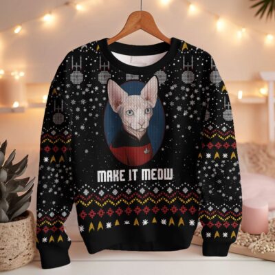 Star Strek the Cat "Make it Meow" Christmas Ugly Sweater