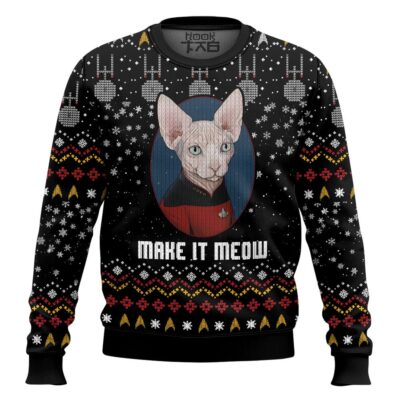 Star Strek the Cat "Make it Meow" Christmas Ugly Sweater