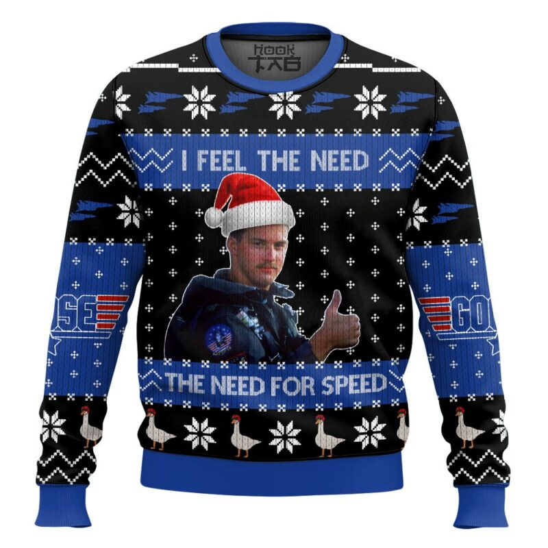 Goose Top Gun, "I feel the need the need for speed" Christmas Ugly Sweater