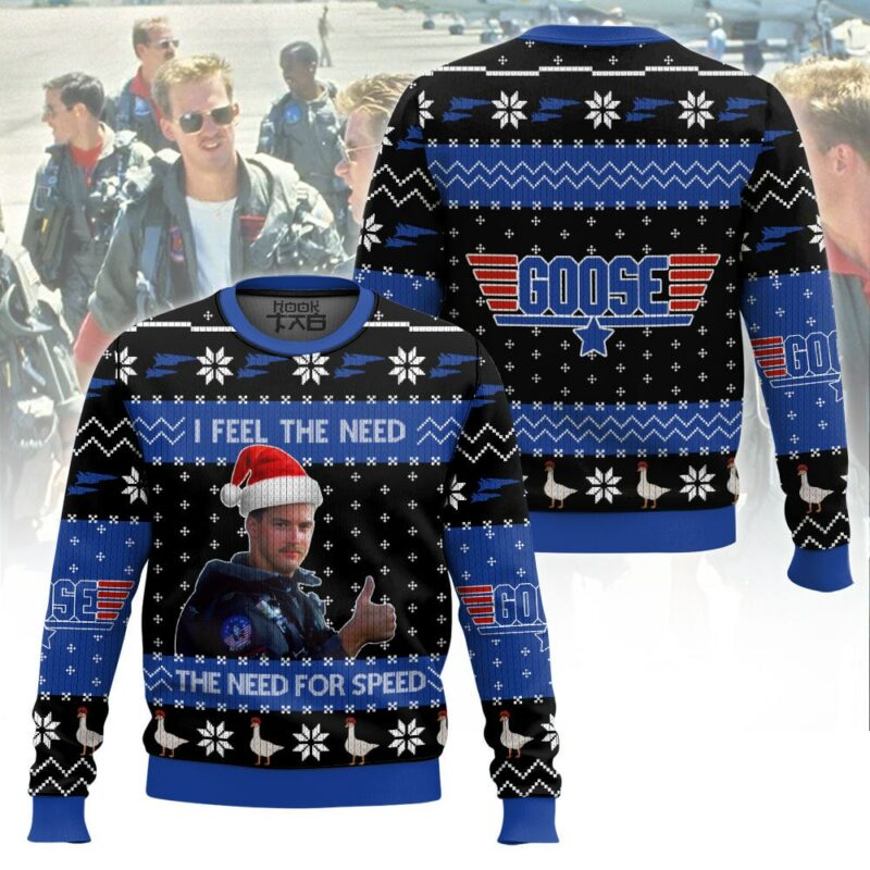 Goose Top Gun, "I feel the need the need for speed" Christmas Ugly Sweater