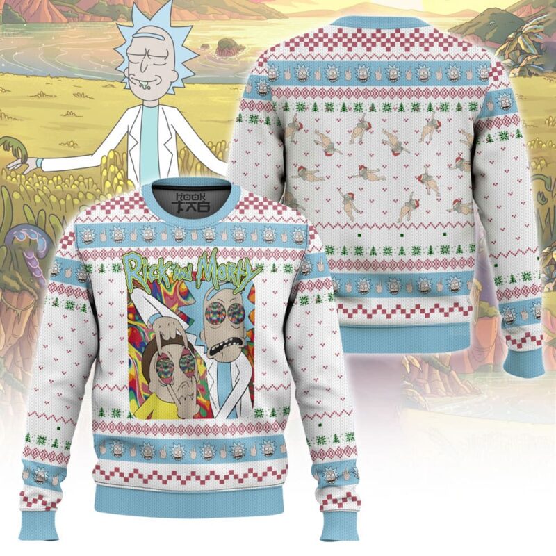 Rick and Morty in Mushroom Tripping Ugly Sweater