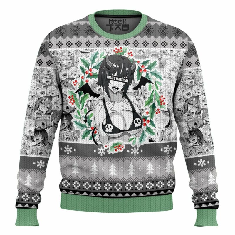 Waifu Material Succubus Ahegao Ugly Sweater