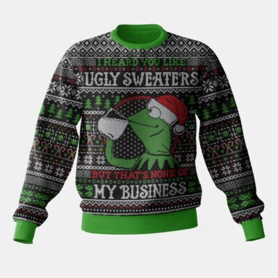 Kermit the Frog None of my Business Christmas Ugly Sweater