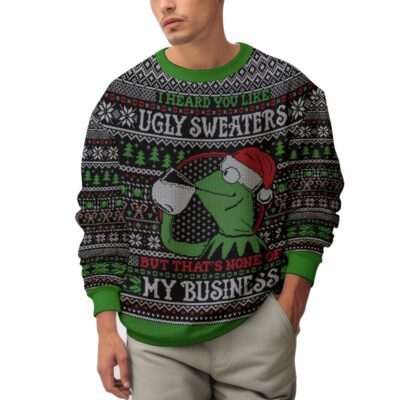 Kermit the Frog None of my Business Christmas Ugly Sweater