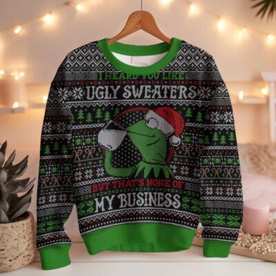 Kermit the Frog None of my Business Christmas Ugly Sweater