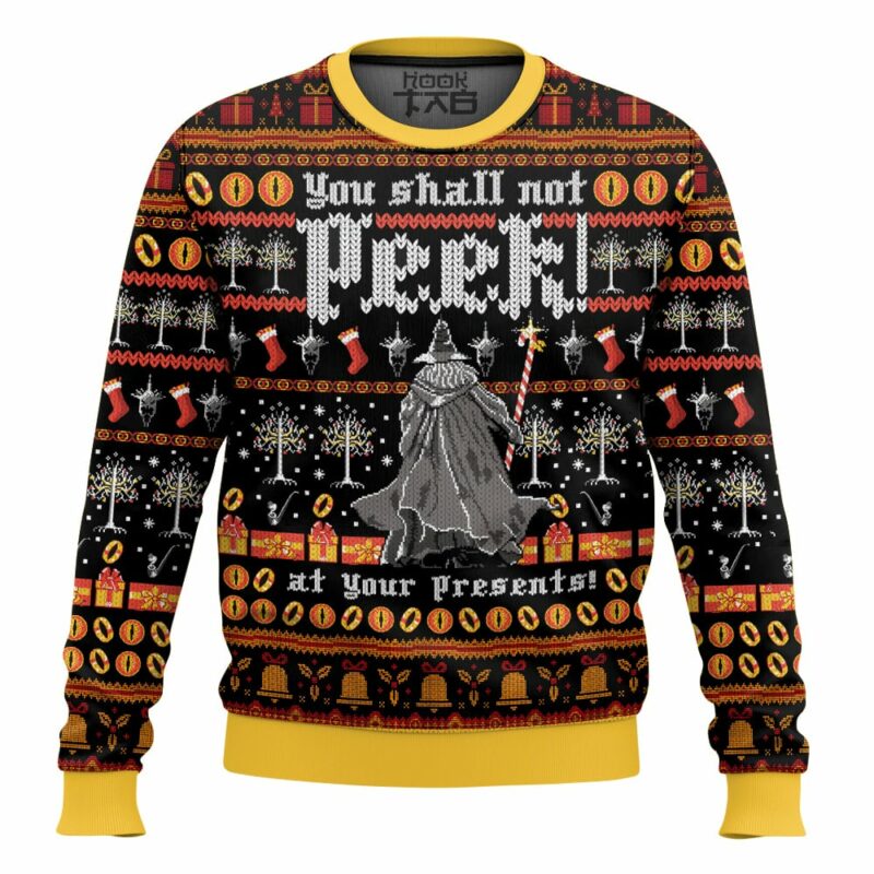 Lord of the Ring, You shall not peek at your Presents Christmas Ugly Sweater