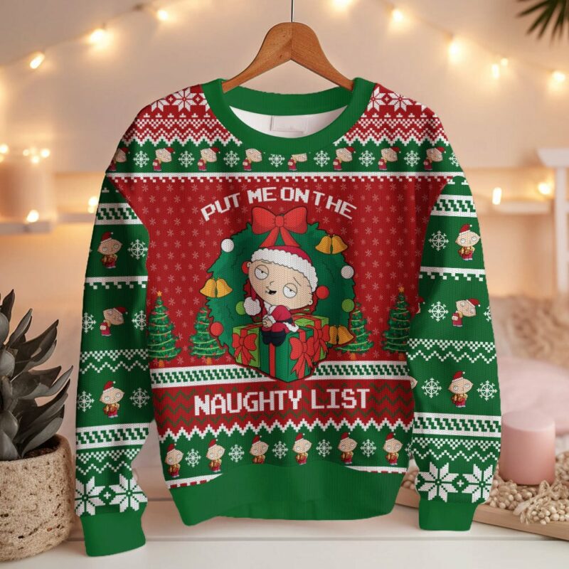 Stewie Family Guy "Put Me on the Naughty List" Christmas Ugly Sweater