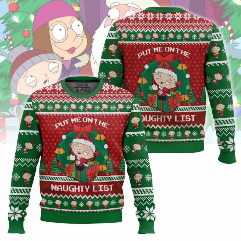 Stewie Family Guy "Put Me on the Naughty List" Christmas Ugly Sweater