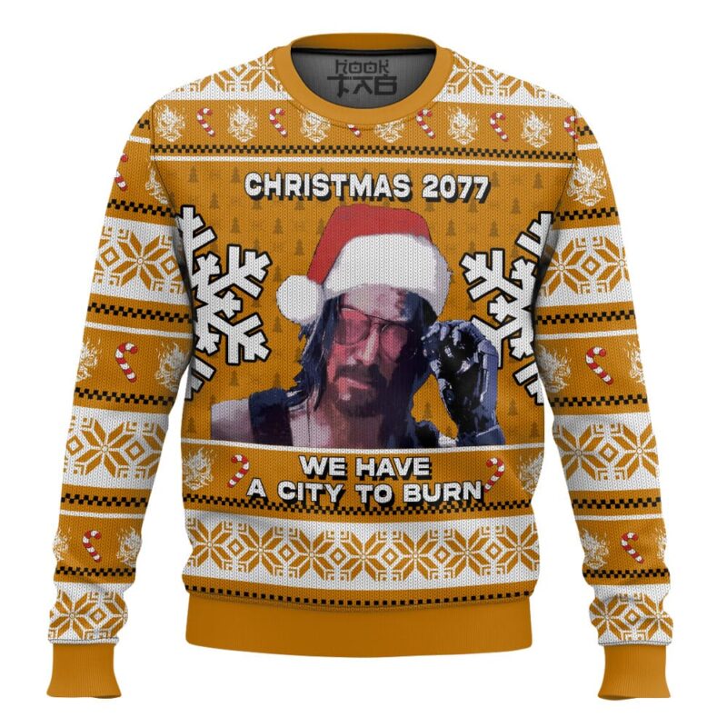 Keanu Reeves, Cyberpunk 2077, Christmas Ugly Sweater