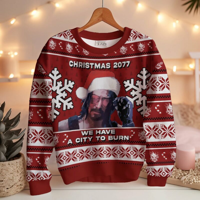 Keanu Reeves, Cyberpunk 2077, Christmas Ugly Sweater