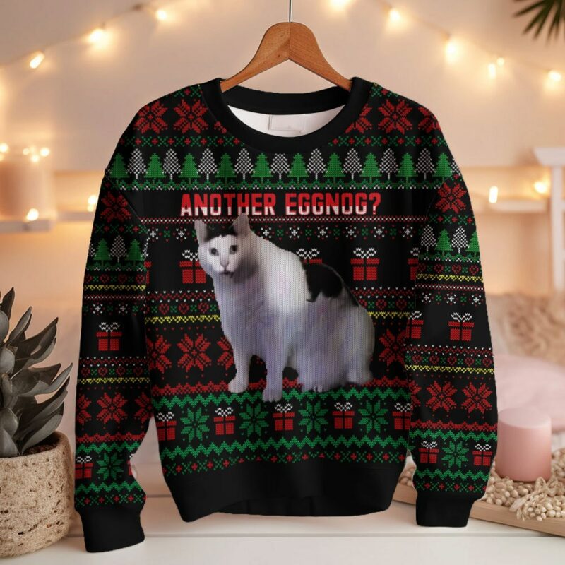 Huh, Cat Ugly Christmas Sweater - Another Eggnog? HUH?