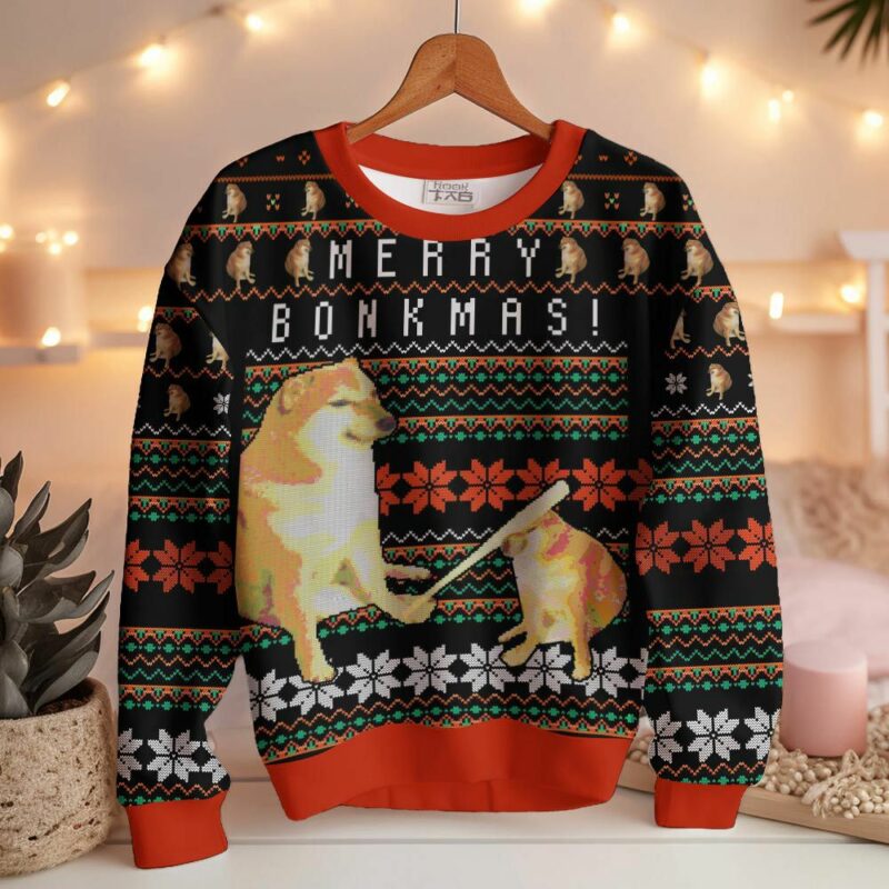 Bonkmas Cheems Doge meme Ugly Christmas Sweater